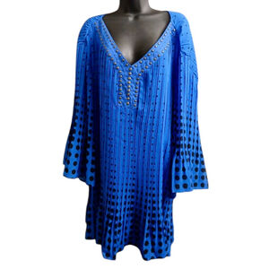 Woman Within Women's Blue Polka Dot Pleated Tunic - Size 4X - JC424